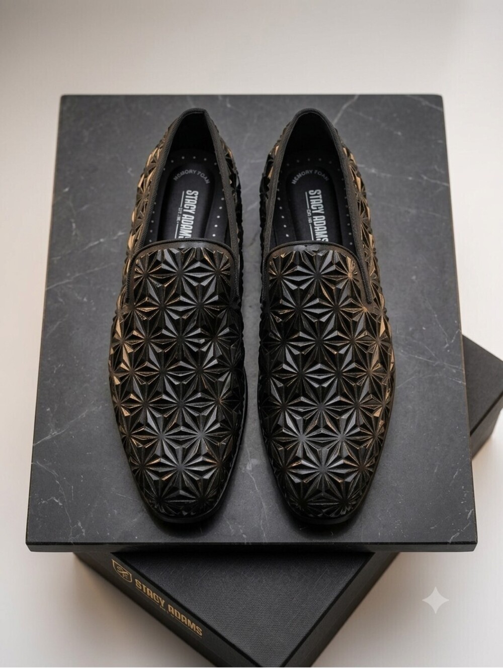 Stacy Adams Black Patent Geometric Slip On Loafers Size 11
